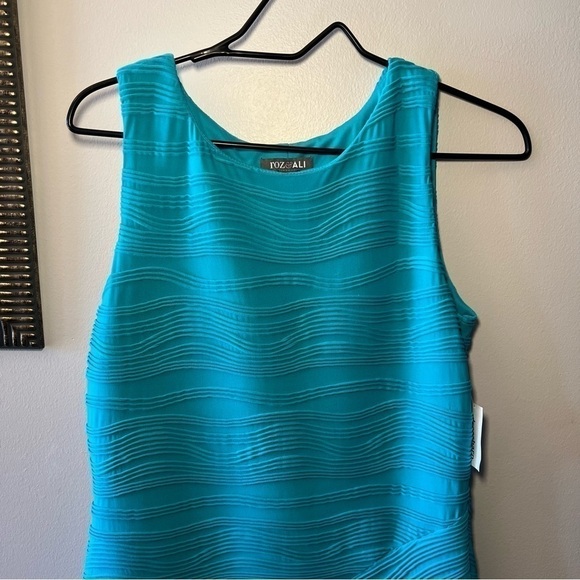 Roz & Ali Womens 8 Sleeveless Wavy Aqua Blue Green Bodycon Stretch Dress - Picture 3 of 15